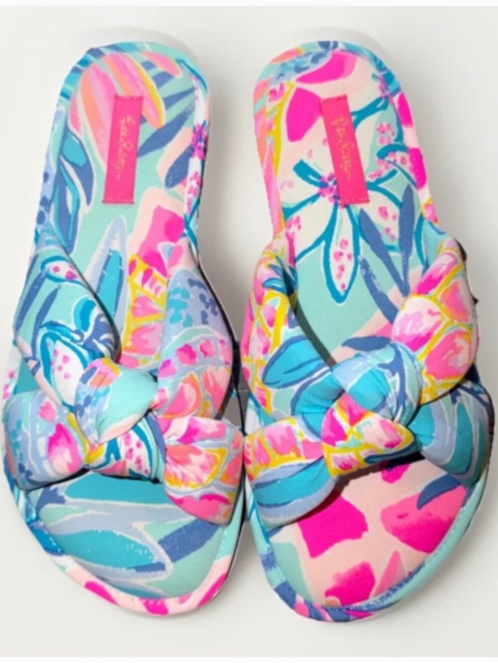 NWT Lilly Pulitzer Pool Slipper Sea Glass Aqua Rainforest Retreat Slides L/XL